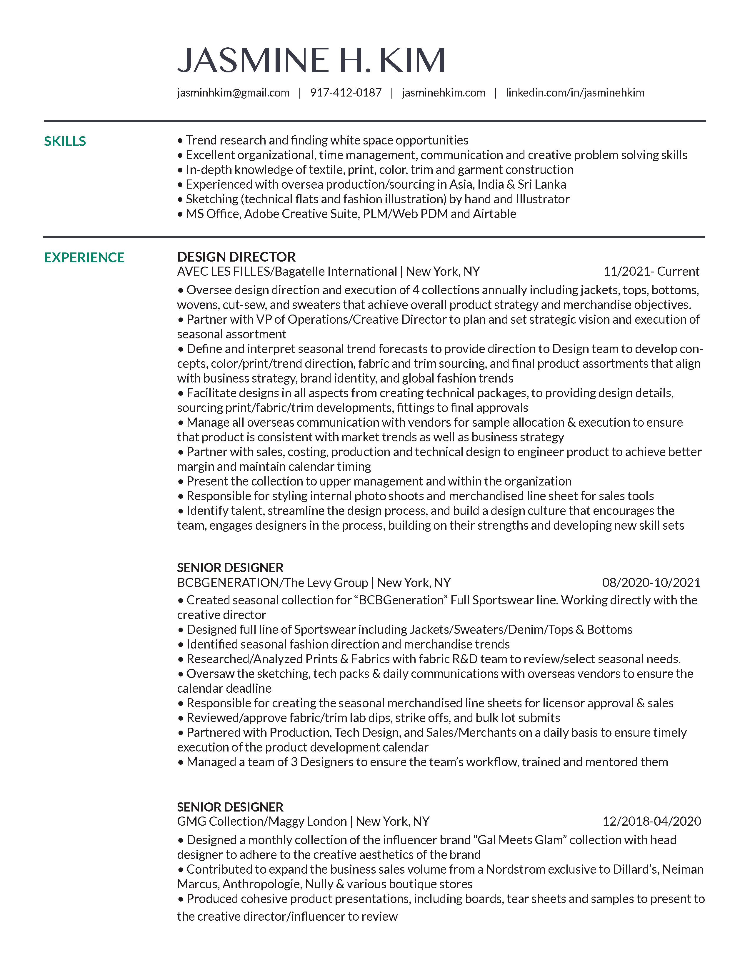 Resume – Jasmine H. Kim